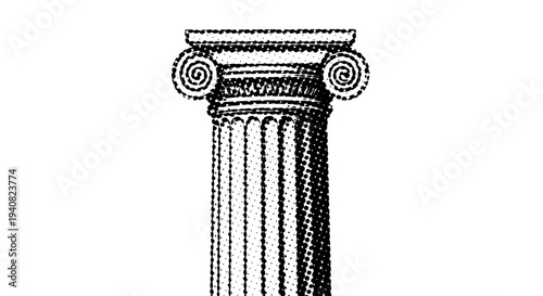Ancient ionic column capital detail with volutes monochrome engraving