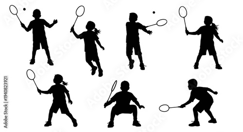 Children Playing Badminton Silhouettes: Action Shots of Kids Enjoying Sport