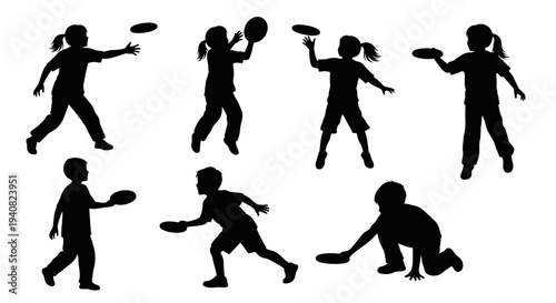 Children Playing Frisbee Silhouette - Active Kids Outdoor Fun