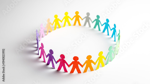 多様性とチームワークのコンセプトを表す紙人形のペーパークラフト
