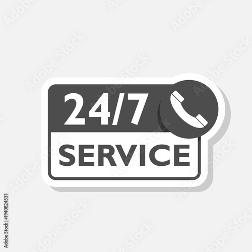 24 7 Service Open icon sticker isolated on gray background