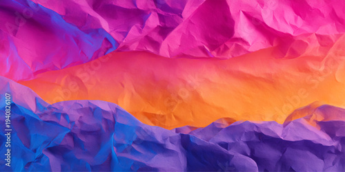 Abstract and vibrant folds of textured paper undulate across the frame, a symphony of color and form dancing together. The dynamic interplay of light and shadow highlights the creases and contours.