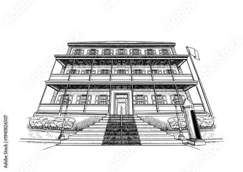 Institutional Office Building Architectural Sketch Vector Illustration