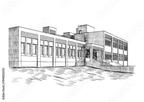 Industrial Factory Building Architectural Sketch Vector