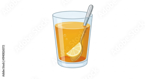 Vector illustration of a glass of lemon tea with spoon isolated on white
