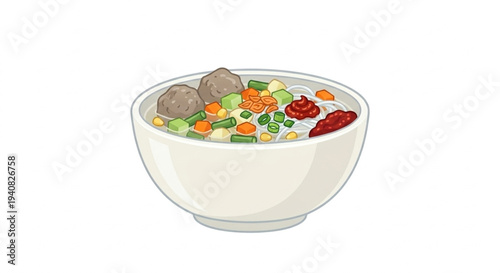 Vector illustration of fresh vegetable soup with carrots and beans in a bowl