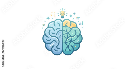 Detailed illustration of human brain anatomy with neural pathways and cognitive functions depicted in a vector format