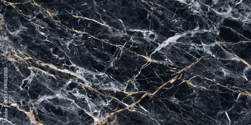 Abstract a dark, luxurious marble, etched with gold and white veining, revealing a stunning natural stone pattern for an elevated aesthetic, creating a captivating surface.