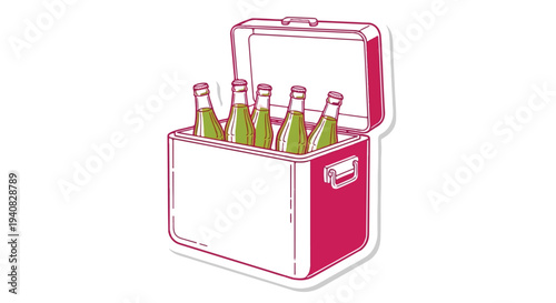 Modern Magenta Portable Cooler Box with Lime Green Beverage Bottles