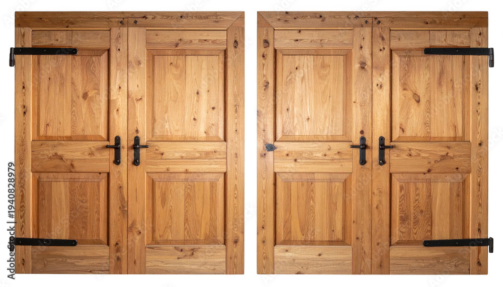 © Nargis - Wooden double doors with black handles isolated on a transparent background