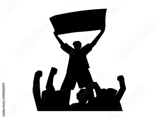 Silhouette of Protester Holding Blank Sign in Crowd