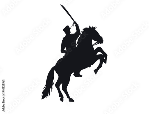 Silhouette of Warrior on Rearing Horse with Sword