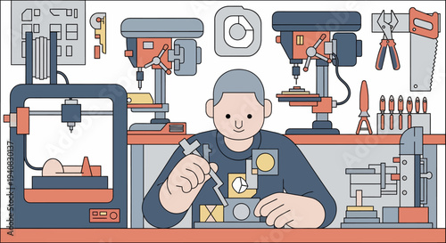 Man Working in Workshop.