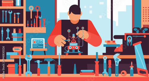 Mechanic Working on Engine.