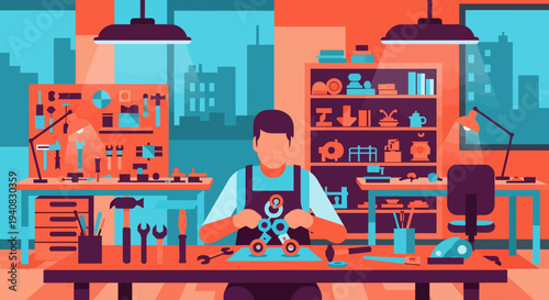 Mechanic Working on Robot.