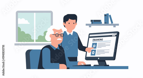 Young Man Assisting Senior.