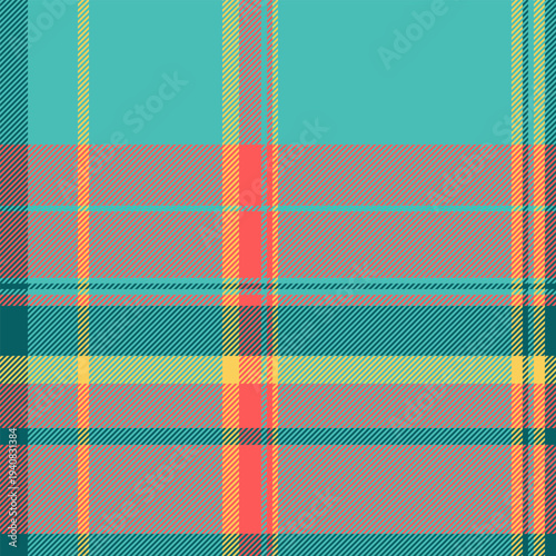 Flow plaid fabric background, celtic tartan check texture. Cultural seamless vector pattern textile in teal and red colors.