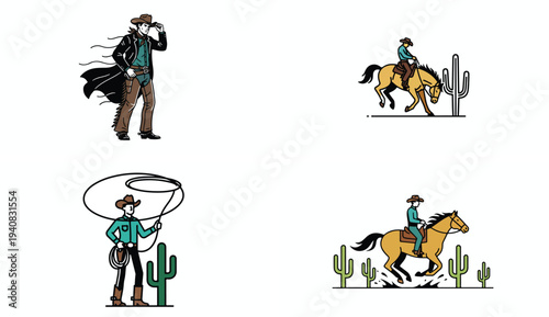 Cowboy Characters Western Rodeo Vector Illustration