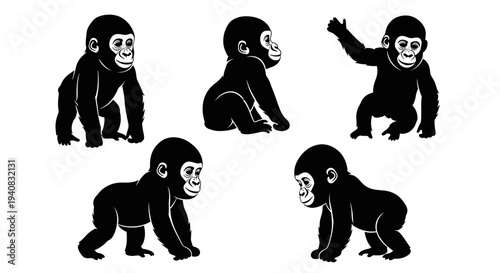 Cute Baby Gorilla Poses Collection: Playful, Sitting, Crawling, Standing