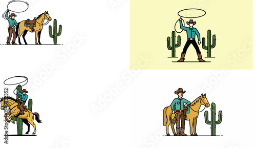 Cowboy Rodeo Lasso Cartoon Vector Illustration