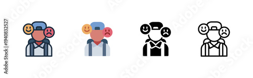 emotion icon. face mood reaction. youth feeling. various style icon design vector illustration