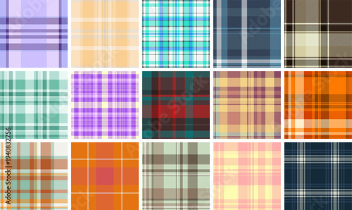 Plaid pack tailored for packaging of mens clothing. Coordinated tartan patterns unify product presentation. Seamless vectors repeat flawlessly.
