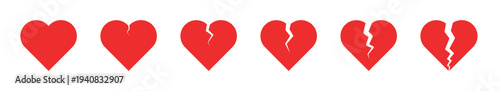 broken heart vector icons set. Symbol divorce or heartbreak.