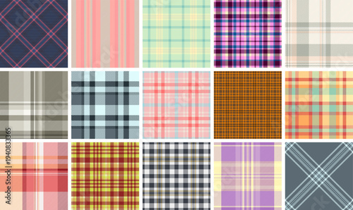 Plaid pattern set for gift box covers. Seamless repeats create professional and timeless holiday packaging.