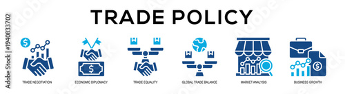 Glyphcolor - Trade Policy web banner vector illustration concept