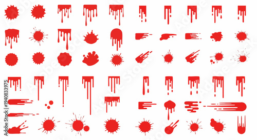Vector graphic illustration of various red blood drip and splatter elements