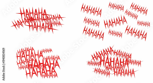 Red vector graphic illustration of scattered chaotic laughter sound effects