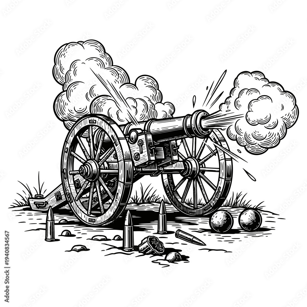 custom made wallpaper toronto digitalVintage Cannon Firing with Cannonballs.