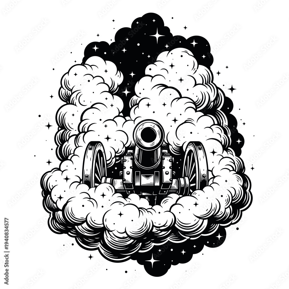 custom made wallpaper toronto digitalVintage Cannon Surrounded by Smoke Clouds.
