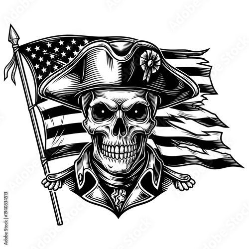 Skull pirate captain with American flag.