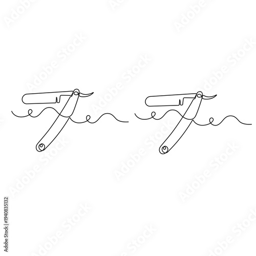 Continuous line drawing of a classic straight razor for barber shop branding
