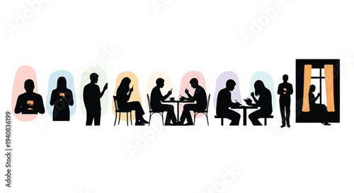 Set of 9 office worker silhouettes vector