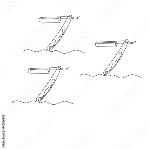 Continuous line drawing of a classic straight razor for barber shop branding

