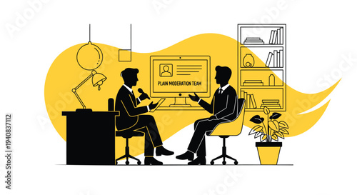 Vector illustration of two businessmen in office setting