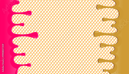 Wavy syrup illustration with dripping hot choco illustration background. Pink ice cream drip illustration. Fast food caramel drip illustration. Hand-drawn syrup drip on transparent background.