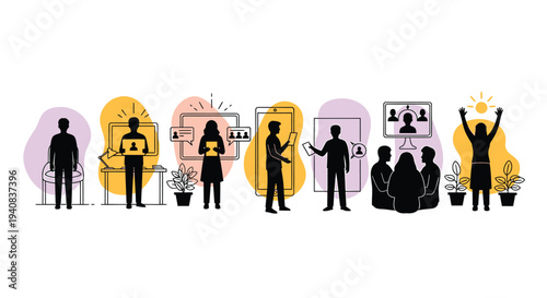 Set of 7 office worker silhouettes vector