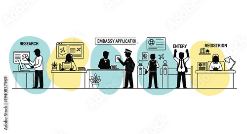 Set of 6 business people at work vector illustrations