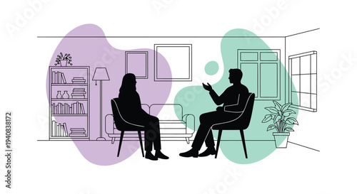 Vector illustration of two people talking in a living room
