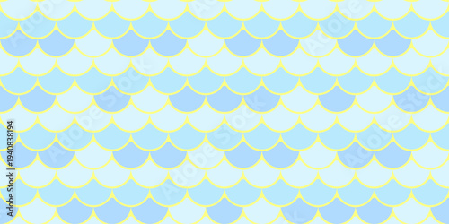 Serene pastel blue and yellow fish scale pattern.  Perfect for backgrounds, textiles, or website design. Evokes feelings of calmness and ocean tranquility.
