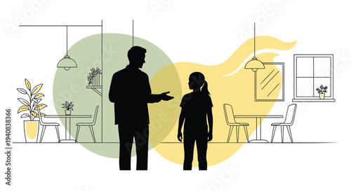 Vector illustration of two people in a restaurant interior