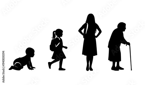 Woman life cycle silhouettes from newborn girl to elderly woman