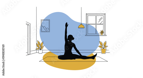 Vector illustration of woman practicing yoga at home