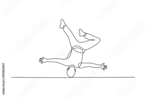 Minimalist black and white line of a person performing a handstand with legs split line handstand split legs