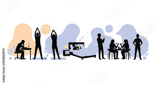 Set of 8 office workers vector silhouettes