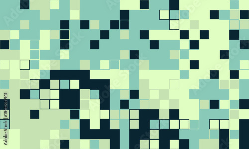 Abstract pixel art background.  Modern geometric design with muted teal and beige squares.  Ideal for tech, website banners, or presentations needing a subtle, sophisticated feel.
