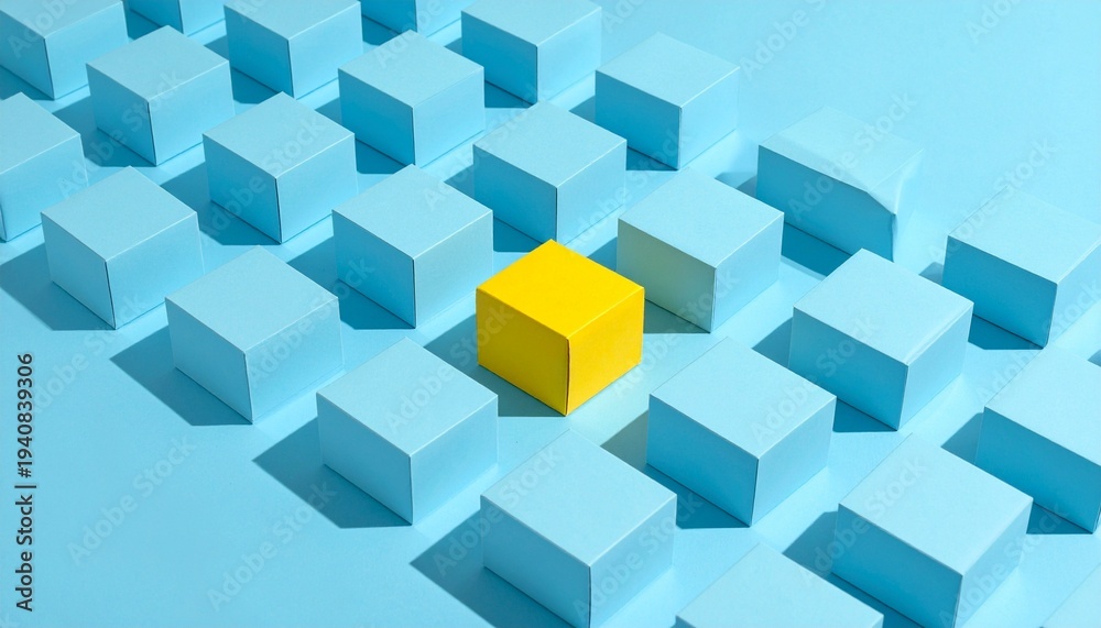 Obraz premium Yellow cube among blue cubes